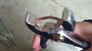 In the absence of hog ring pliers, we used regular pliers and  put the hog ring in sideways.